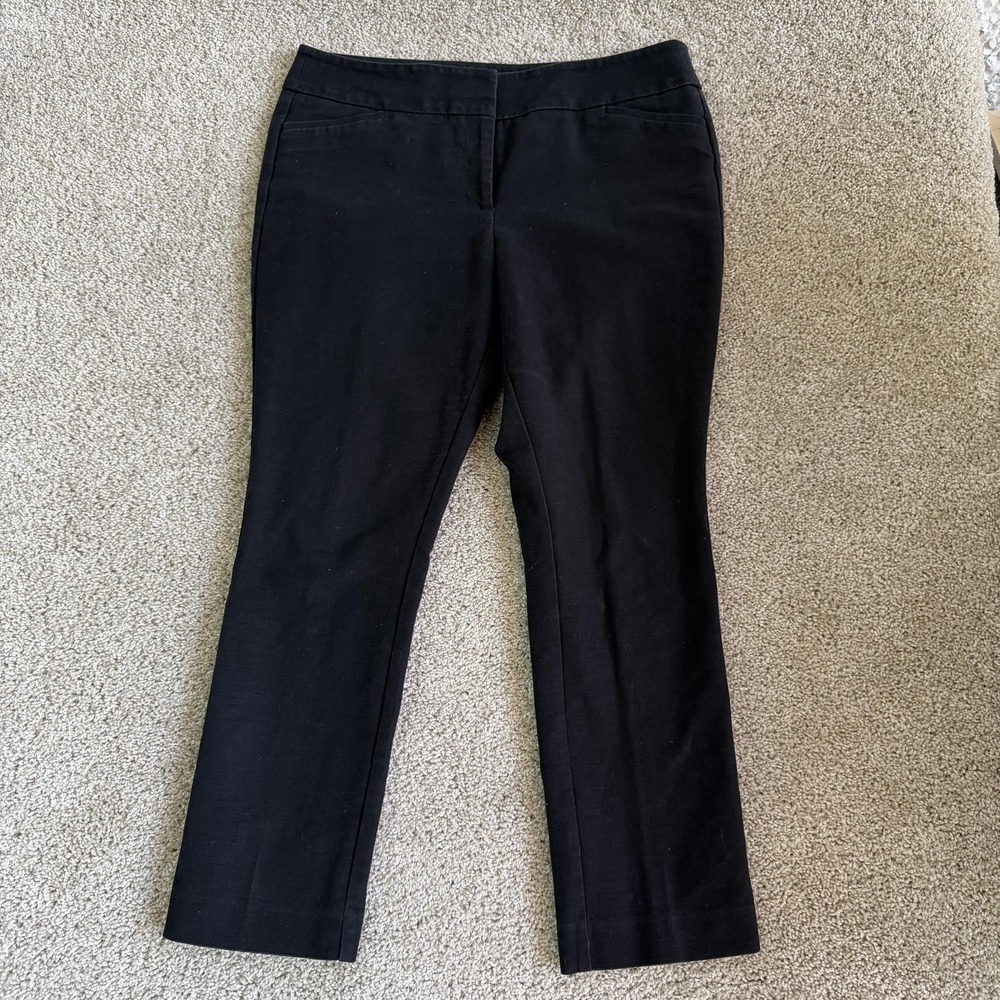 Ann Taylor Dress Pants Womens 10P Black Twill Straight Leg Stretch Workwear